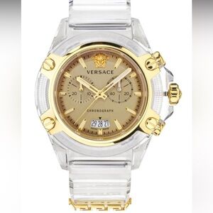 Versace Icon Active Chronograph Gold Dial White Silicone Strap
